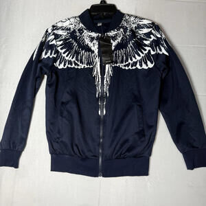 Danjieshi Mens Navy Blue Full-Zip Jacket Angel Wings Design Size Large